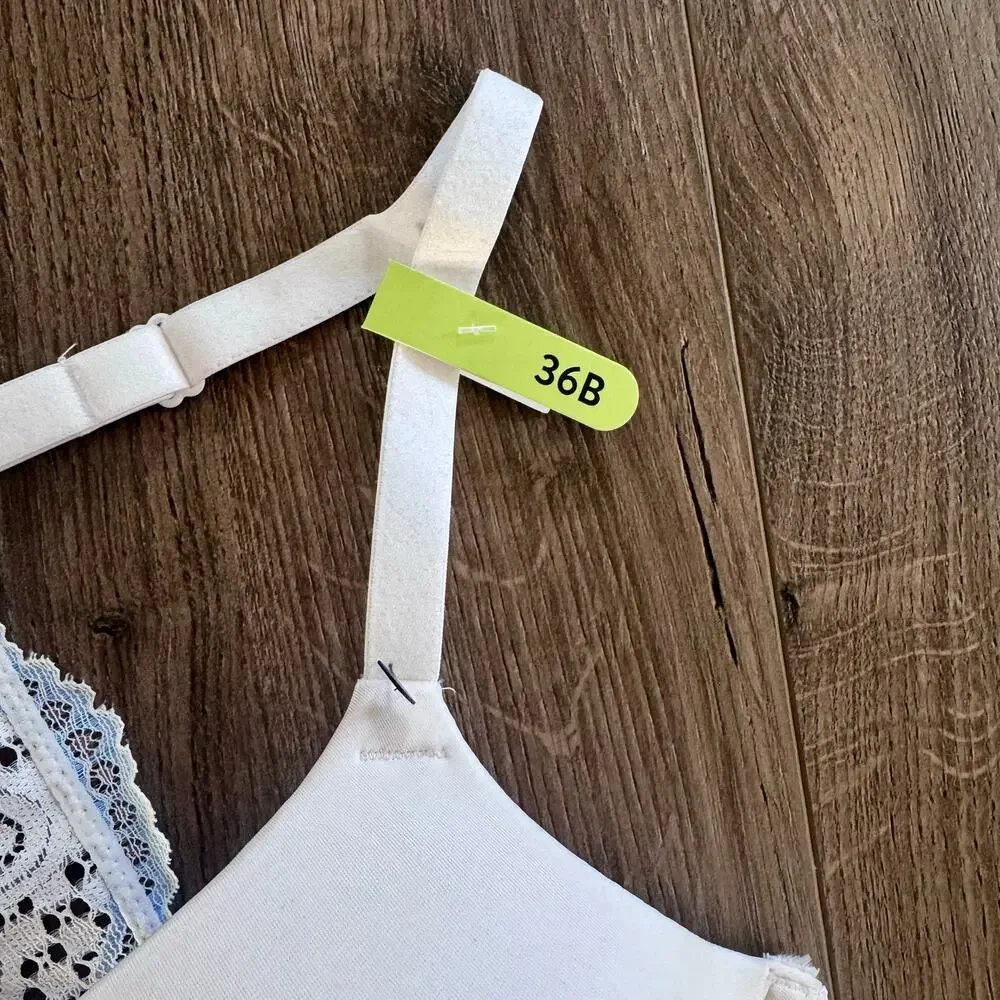 Maidenform One Fab Fit Everyday Full Coverage Racerback Bra Blue White Lace 36B